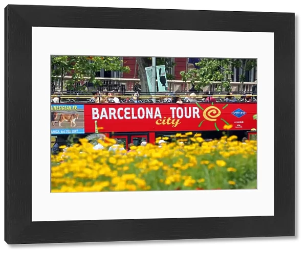 Barcelona city tour open top tourist bus in Barcelona, Spain