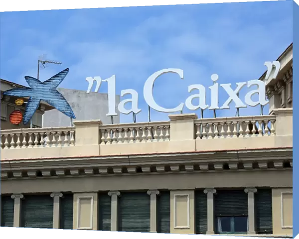 La Caixa Spanish Bank sign and logo in Barcelona, Spain