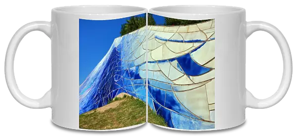 Blue ceramic art installation in the Parc de L Estacio del Nord park in Barcelona, Spain