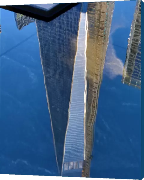 Reflection of the One World Trade Center ( 1 WTC ) building, New York. America