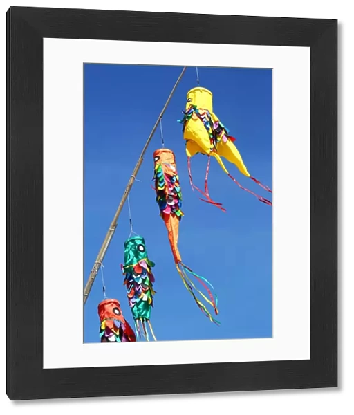 Tourist souvenirs, colourful kites on Legian Beach, Denpasar, Bali, Indonesia