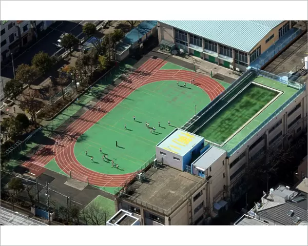 Aerial view of an athletics sport stadium, Tokyo, Japan
