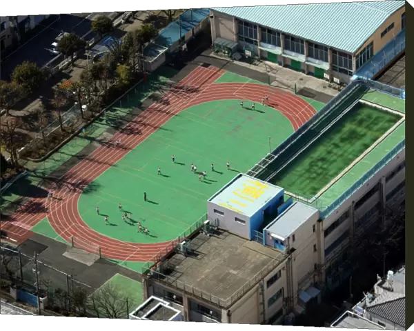 Aerial view of an athletics sport stadium, Tokyo, Japan