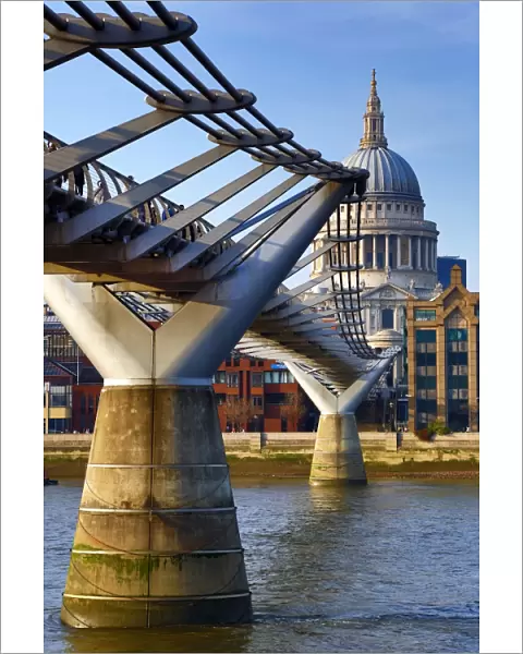 River Thames with the Millennium Bridge and St Pauls Cathedral in London, England