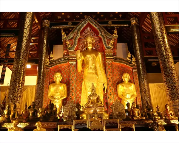 Gold Buddha statue inside the Wat Chedi Luang Temple in Chiang Mai, Thailand