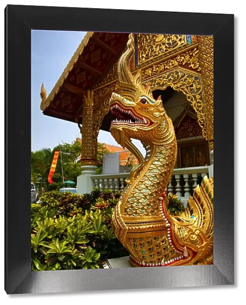 Gold Naga statue at Wat Phra Singh Temple in Chiang Mai, Thailand