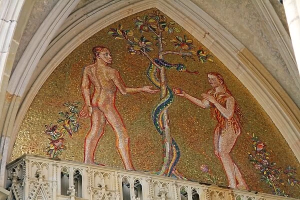 Adam and Eve Mosaic. Mosaic of Adam and Eve in the Garden of Eden with the serpent