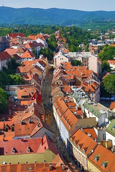 Aerial view of the rooftops of Radiceva Street in Zagreb, Croatia