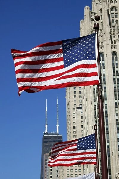 American Flags in Chicago, Illinois, America