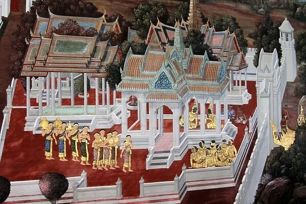 Bangkok, Thailand. The Ramakien (or Ramayana) epic painted in wall mural