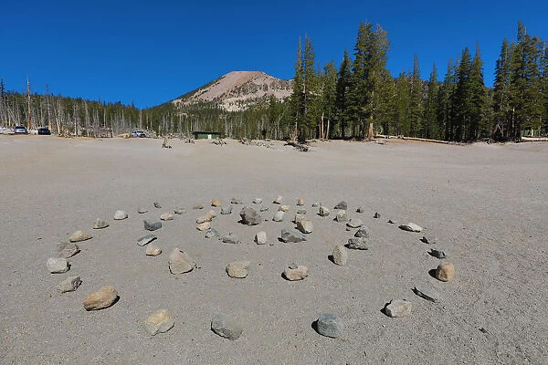 Barren Landscape and circles of stones near Horseshoe Lake, Mammoth Lakes, California