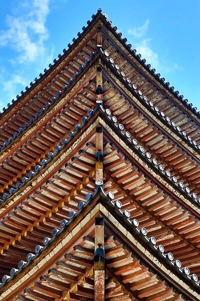 Beams of pagoda roof at Daigoji Buddhist Temple in Kyoto, Japan