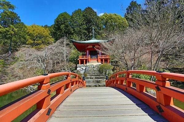 Bentendo Hall at Daigoji Buddhist Temple with cherry blossom in Kyoto, Japan