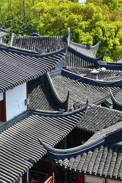Black tiles roofs of traditional buildings in the Old City, Shanghai, China