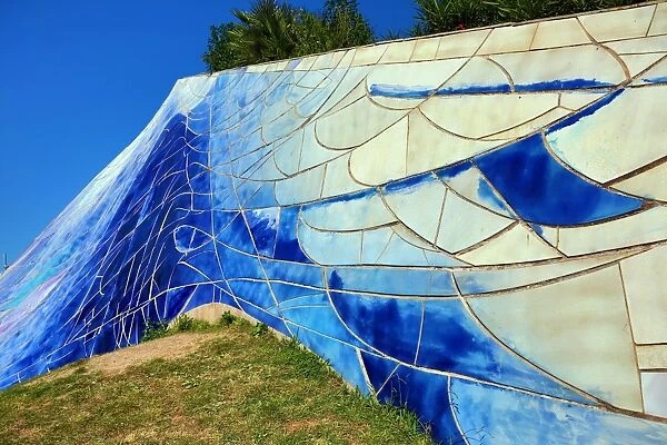 Blue ceramic art installation in the Parc de L'Estacio del Nord park in Barcelona, Spain
