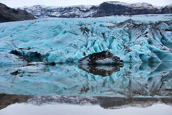 Blue ice of the Solheimajokull Glacier, part of the Myrdalsjokull Icecap on the south