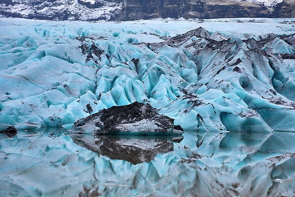 Blue ice of the Solheimajokull Glacier, part of the Myrdalsjokull Icecap on the south