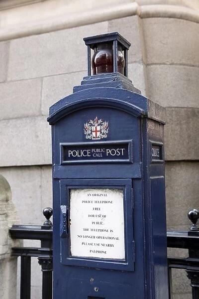 Blue police emergency telephone box