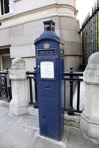 Blue police emergency telephone box