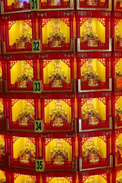 Boxes of religious figures at the Thean Hou Chinese Temple, Kuala Lumpur, Malaysia