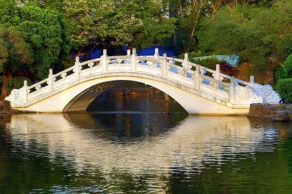 Bridge over a lake at the National Chiang Kai Shek Memorial Hall in Taipei, Taiwan