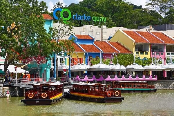 Brightly covered bars and restaurants of Clarke Quay, Singapore, Republic of Singapore