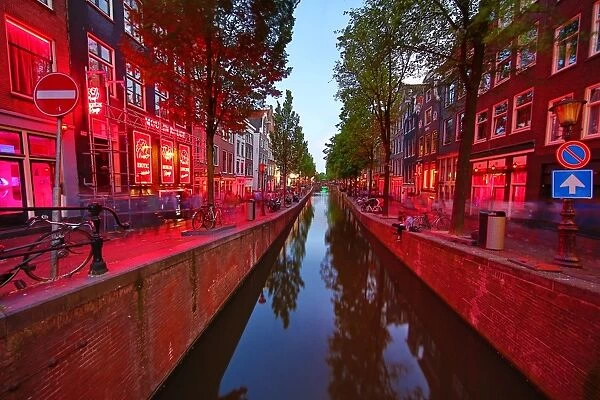 Brothels in the red light district on the Oudezijds Achterburgwal canal in Amsterdam