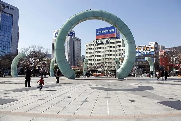 Busan, South Korea. Statue outside Busan station in Busan, South Korea