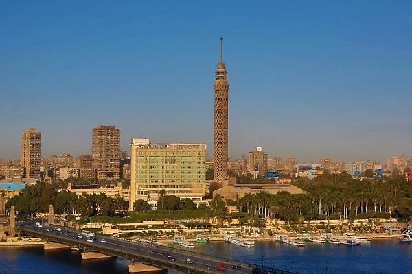 The Cairo Tower on Gezira Island and the River Nile in Cairo, Egypt