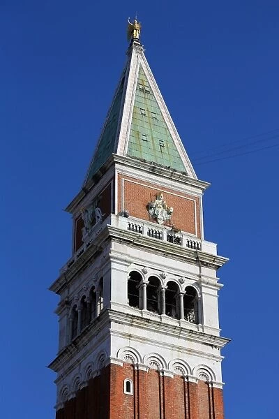 The Campanile, Bell Tower, in St. Marks Square, Piazza San Marco, in Venice, Italy