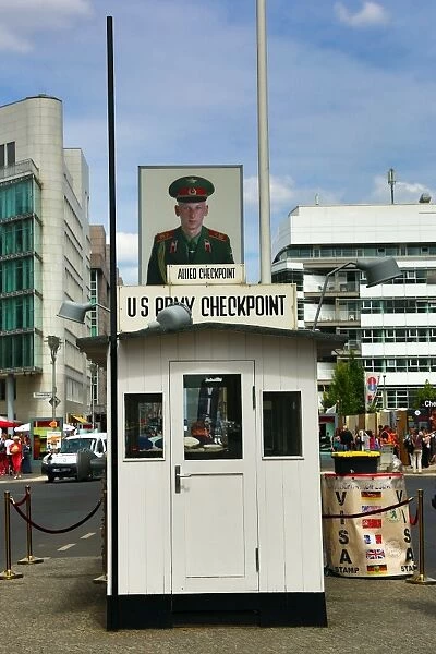 Checkpoint Charlie old East West border crossing post in Friedrichstrasse in Berlin, Germany