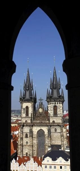 Church of our Lady before Tyn seen through window arch, Old Town Square, Prague, Czech Republic