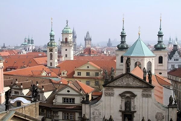 Church towers and rooftops of the Prague skyline
