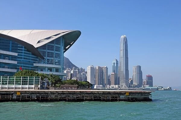 The city skyline of the Central area of Hong Kong and the Convention Centre in Hong Kong