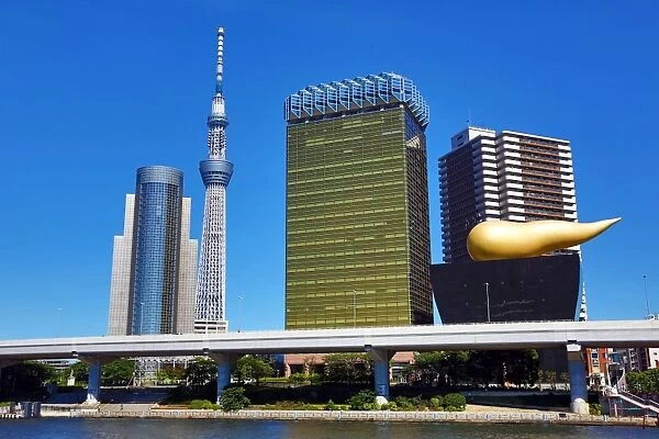 City skyline of Sumeda with the Tokyo Skytree Tower and the Asahi Beer Hall with