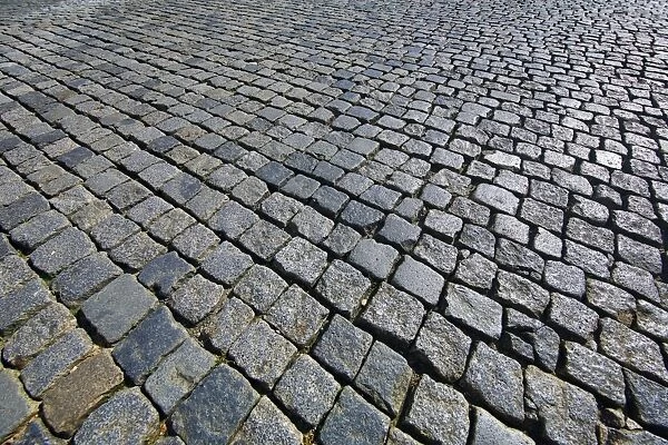 Cobblestones on a cobbled street in Prague, Czech Republic