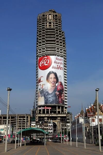 Coca Cola advertising banner advert on a building, Bangkok, Thailand