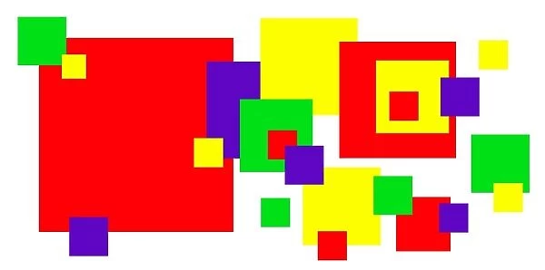 Coloured square design, primary colours, red yellow, green, blue squares modern art pattern