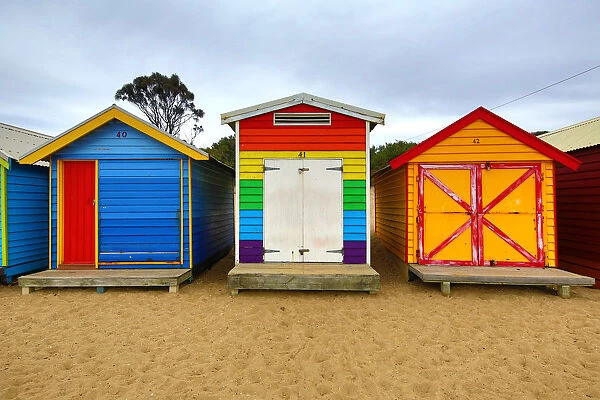 Colourful beach huts on Dendy Street Beach, Brighton, City of Bayside, Victoria