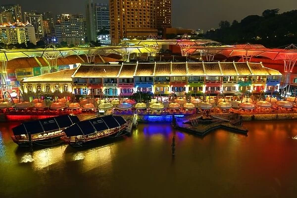Colourful lights of the bars and restaurants at Clarke Quay in Singapore, Republic of Singapore