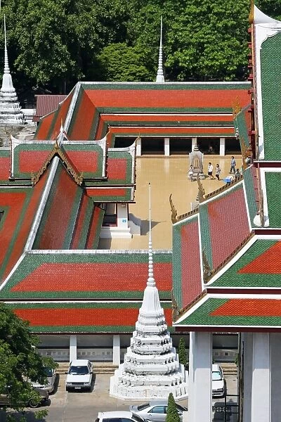 Colourful tiles on the roofs of Wat Ratchanatdaram Temple, Bangkok, Thailand