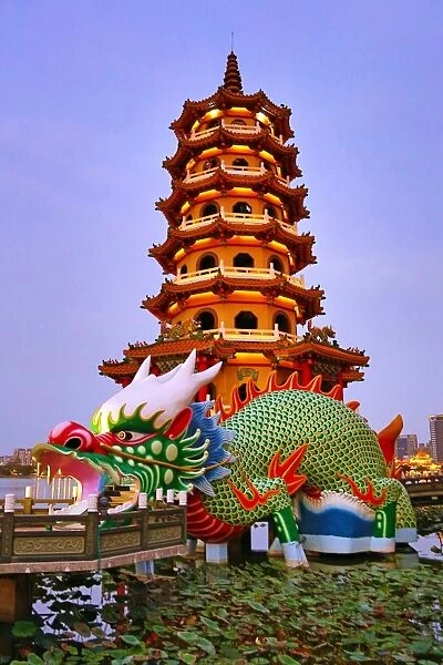 Dragon Pagoda at sunset, Lotus Pond, Kaohsiung, Taiwan