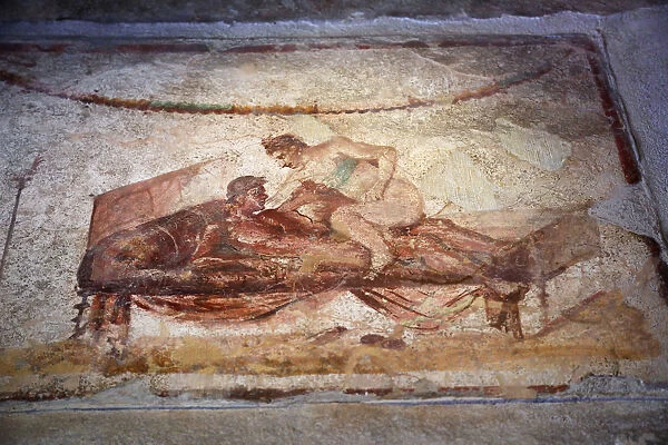 Drawing on a sex menu in a brothel in the ancient Roman city of Pompeii, Italy