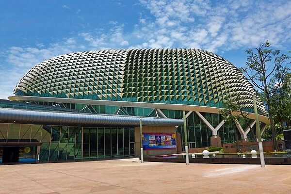 Esplanade, Theatres on the Bay concert hall with spiky metallic roof in Singapore, Republic of Singapore