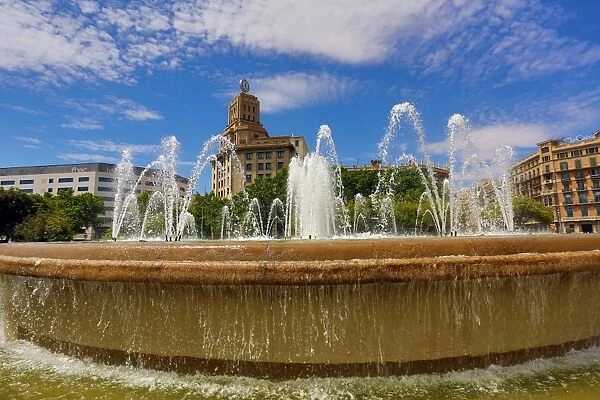 Fountain in the Placa de Catalunya in Barcelona, Spain