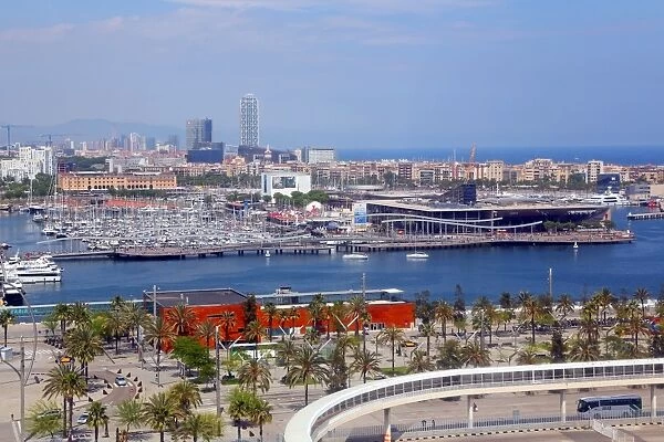 General aerial view of Barcelona Harbour, Barcelona, Spain