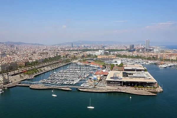 General aerial view of Barcelona Harbour, Barcelona, Spain