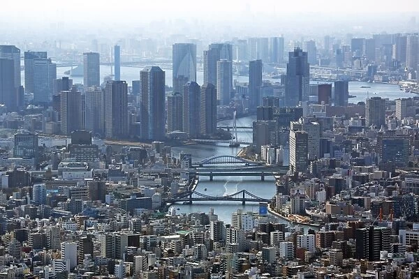 General aerial view of the city skyline, Tokyo, Japan