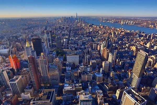 General aerial view of the New York downtown Manhattan city skyline, New York. America