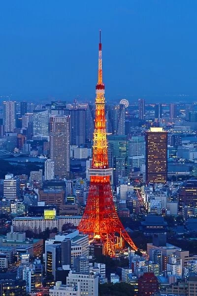 General city skyline night view of Tokyo Tower in Tokyo, Japan